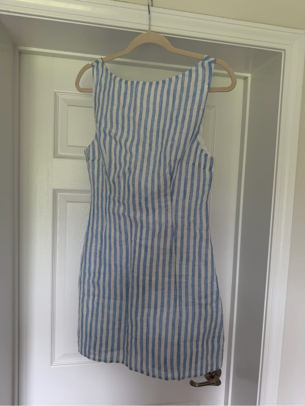 Blue and White Vertical-Stripe Sleeveless Mini Dress